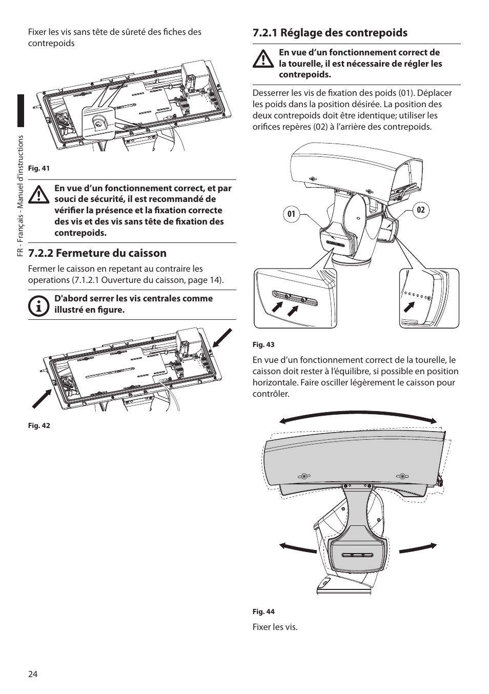 2 fermeture du caisson, 1 réglage des contrepoids | Videotec ULISSE MAXI NETCAM User Manual | Page 114 / 180