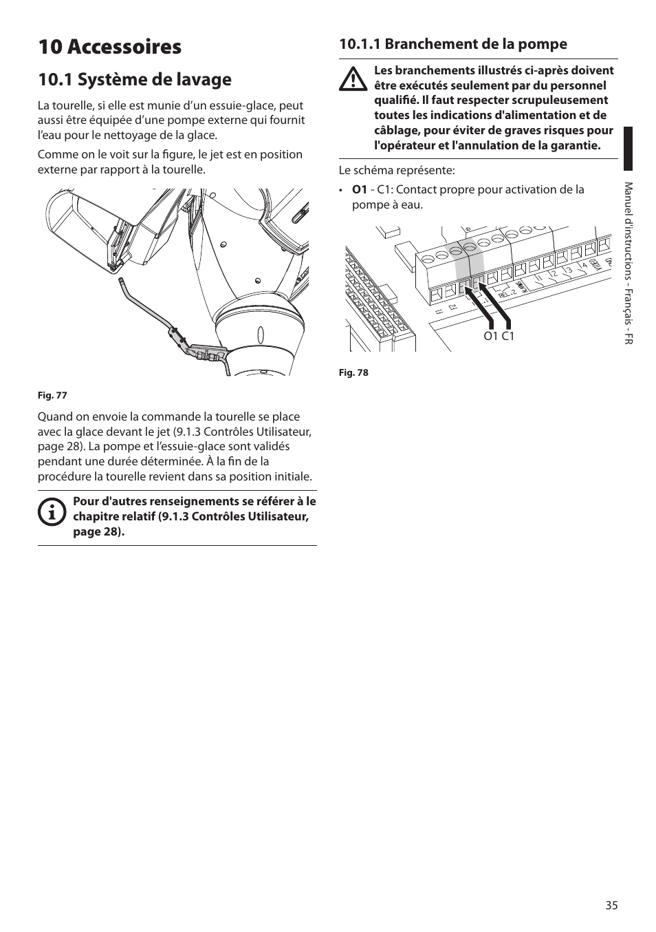 10 accessoires, 1 système de lavage, 1 branchement de la pompe | Videotec ULISSE MAXI NETCAM User Manual | Page 125 / 180