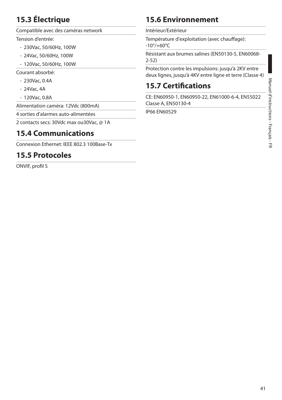 3 électrique, 4 communications, 5 protocoles | 6 environnement, 7 certifications | Videotec ULISSE MAXI NETCAM User Manual | Page 131 / 180