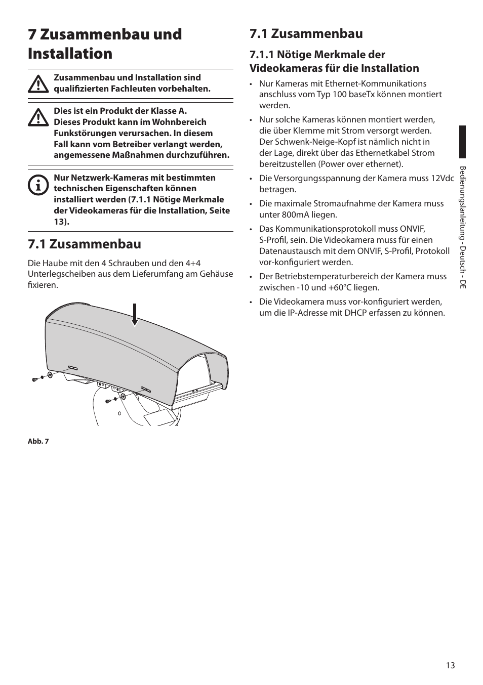 7 zusammenbau und installation, 1 zusammenbau, 1 zusammenbau 7.1 zusammenbau | Videotec ULISSE MAXI NETCAM User Manual | Page 147 / 180