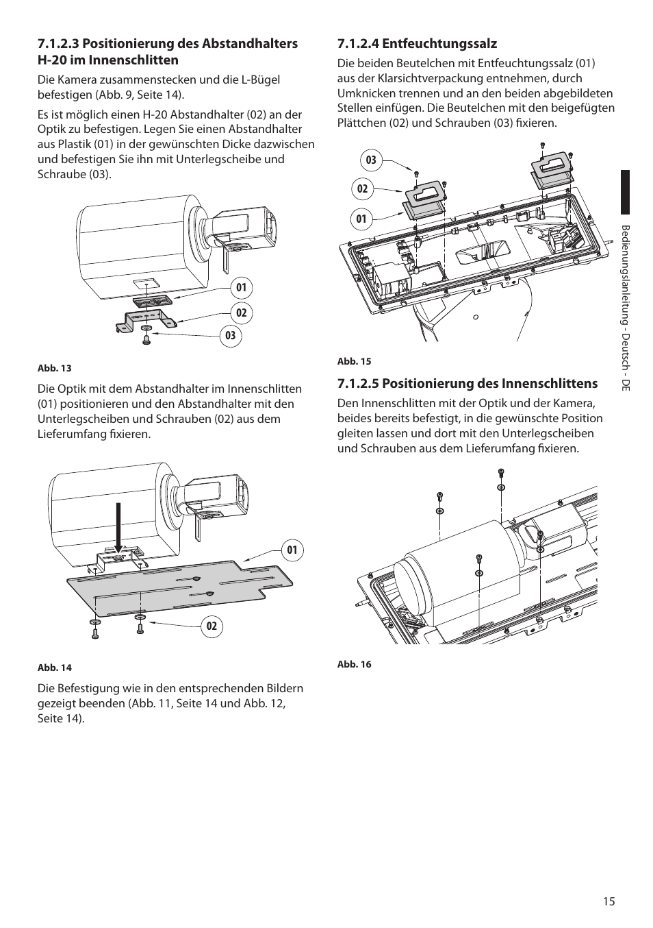 4 entfeuchtungssalz, 5 positionierung des innenschlittens | Videotec ULISSE MAXI NETCAM User Manual | Page 149 / 180