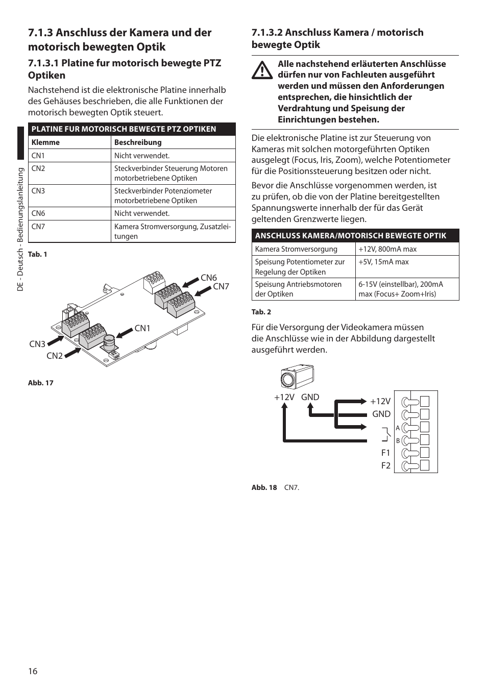1 platine fur motorisch bewegte ptz optiken, 2 anschluss kamera / motorisch bewegte optik | Videotec ULISSE MAXI NETCAM User Manual | Page 150 / 180
