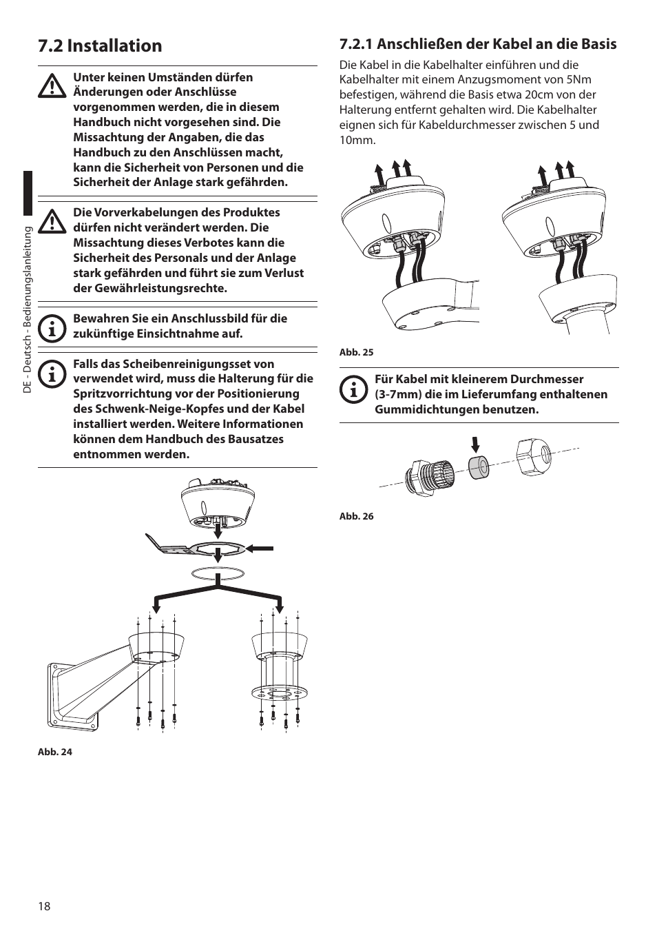 2 installation, 1 anschließen der kabel an die basis | Videotec ULISSE MAXI NETCAM User Manual | Page 152 / 180