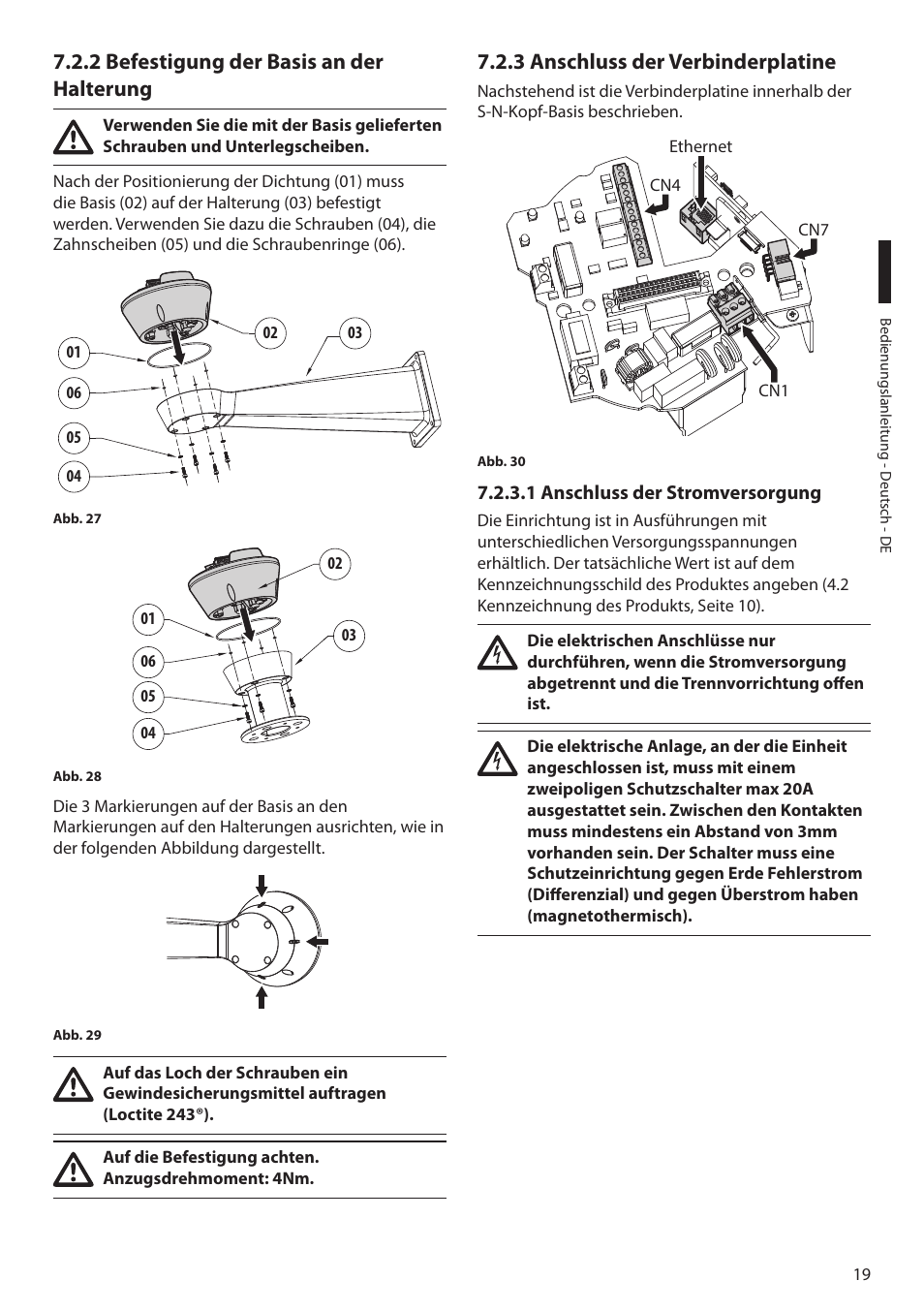 2 befestigung der basis an der halterung, 3 anschluss der verbinderplatine, 1 anschluss der stromversorgung | Videotec ULISSE MAXI NETCAM User Manual | Page 153 / 180