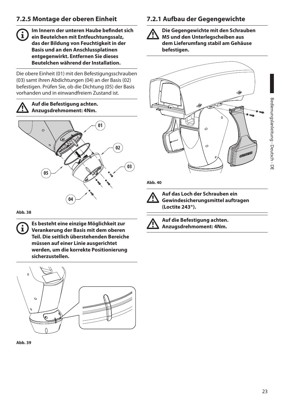 5 montage der oberen einheit, 1 aufbau der gegengewichte | Videotec ULISSE MAXI NETCAM User Manual | Page 157 / 180