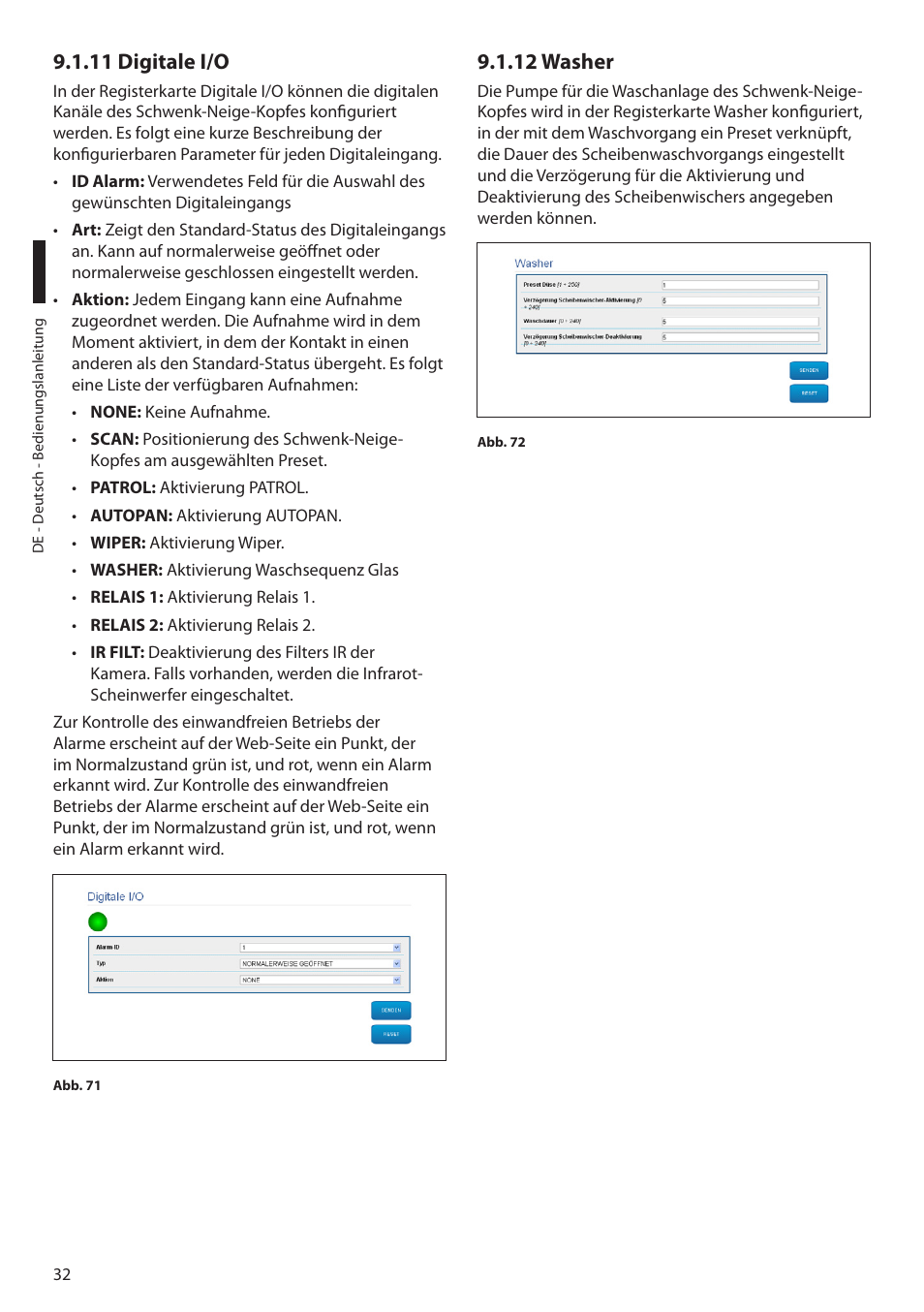 11 digitale i/o, 12 washer, 11 digitale i/o 9.1.12 washer | Videotec ULISSE MAXI NETCAM User Manual | Page 166 / 180