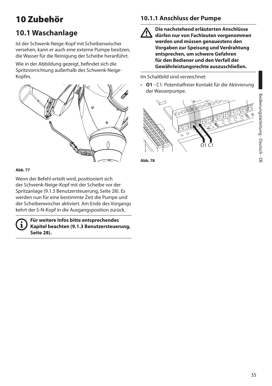 10 zubehör, 1 waschanlage, 1 anschluss der pumpe | Videotec ULISSE MAXI NETCAM User Manual | Page 169 / 180