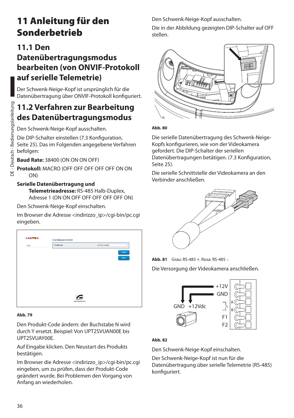 11 anleitung für den sonderbetrieb | Videotec ULISSE MAXI NETCAM User Manual | Page 170 / 180