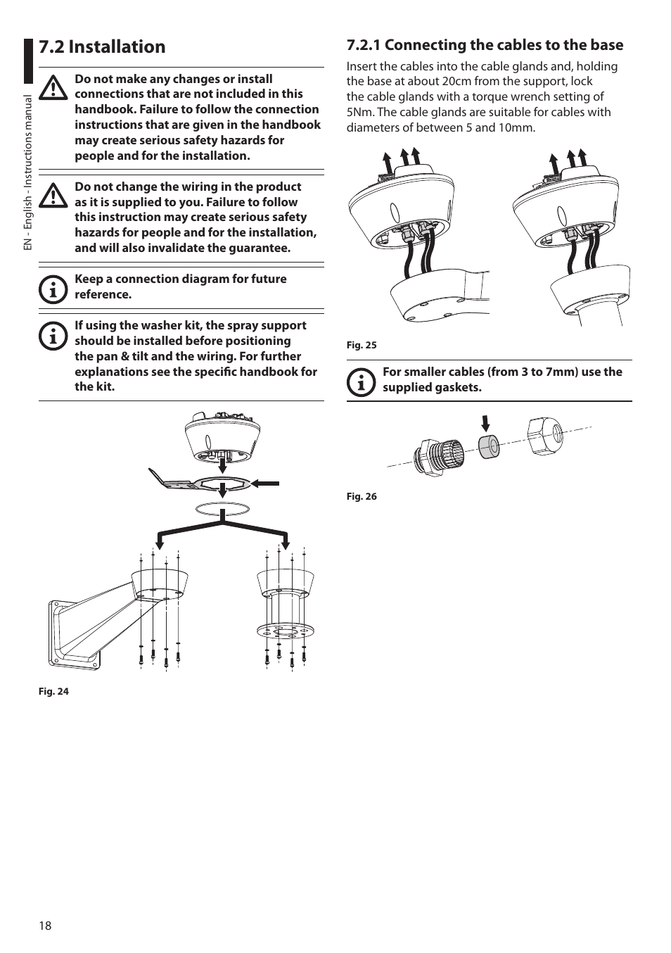 2 installation, 1 connecting the cables to the base | Videotec ULISSE MAXI NETCAM User Manual | Page 20 / 180