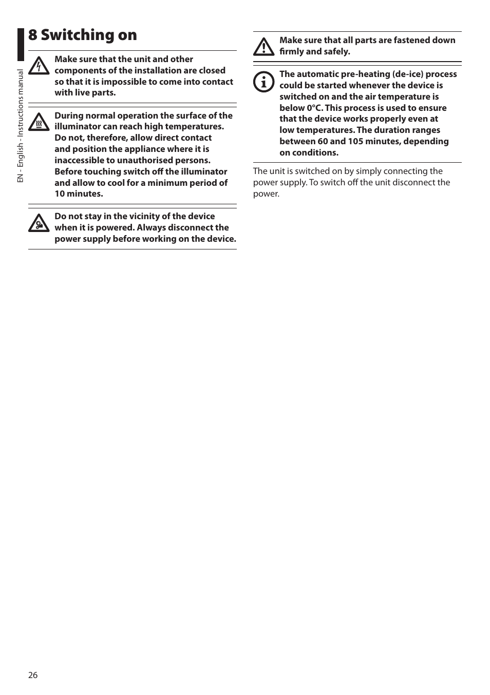 8 switching on | Videotec ULISSE MAXI NETCAM User Manual | Page 28 / 180