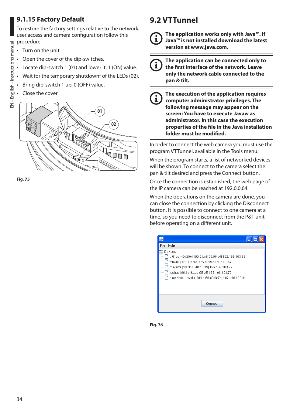 15 factory default, 2 vttunnel | Videotec ULISSE MAXI NETCAM User Manual | Page 36 / 180