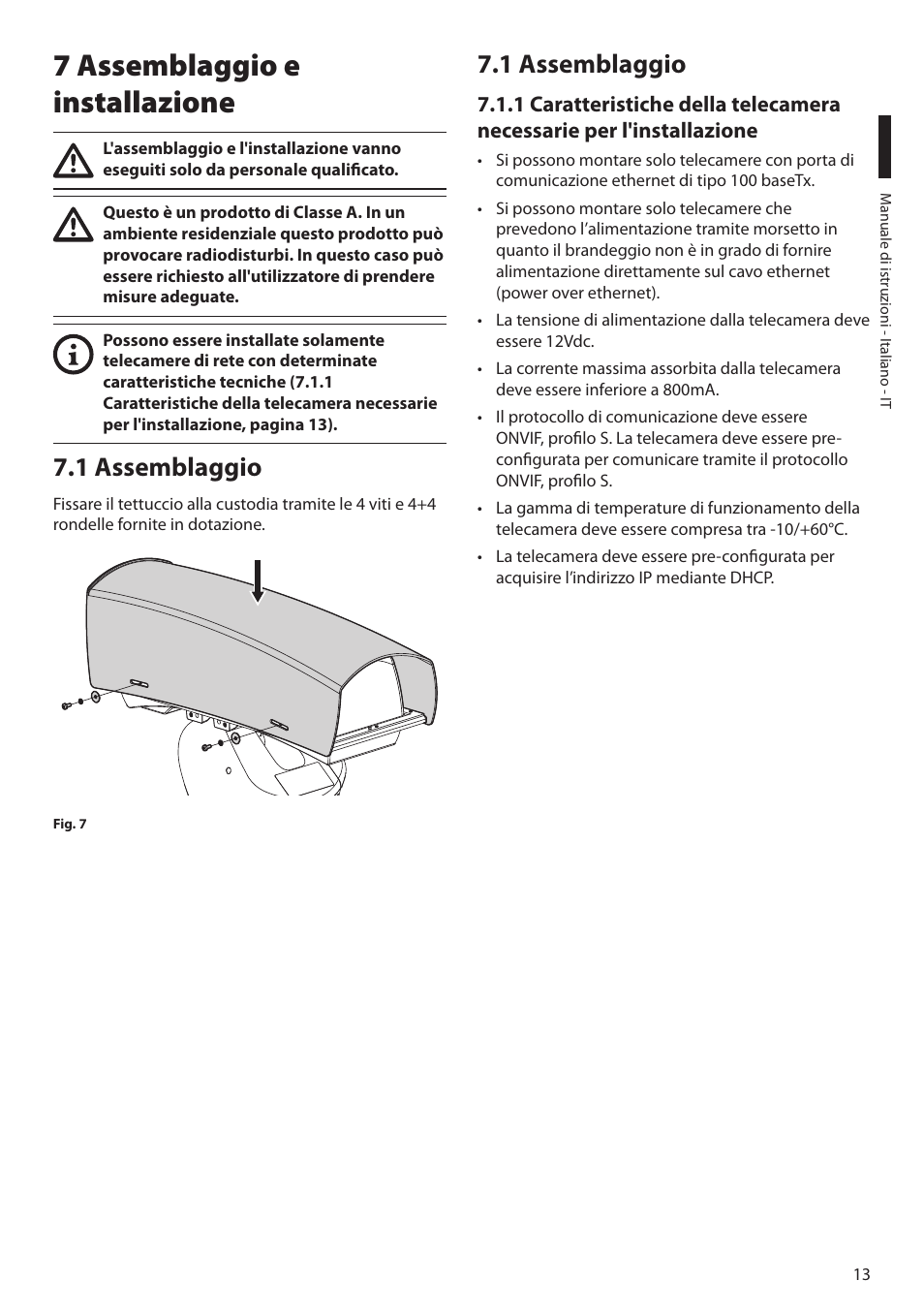 7 assemblaggio e installazione, 1 assemblaggio, 1 assemblaggio 7.1 assemblaggio | Videotec ULISSE MAXI NETCAM User Manual | Page 59 / 180