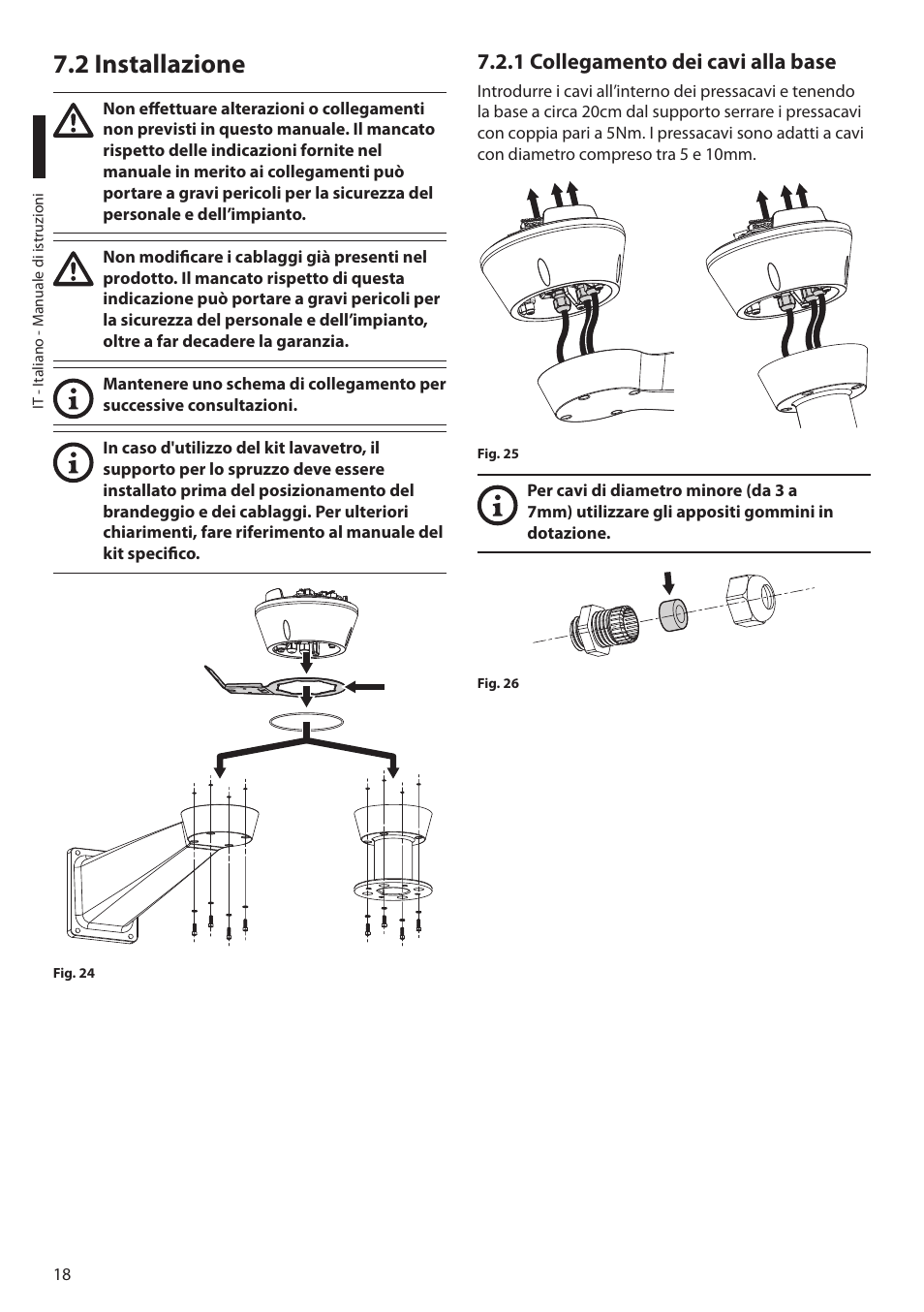 2 installazione, 1 collegamento dei cavi alla base | Videotec ULISSE MAXI NETCAM User Manual | Page 64 / 180