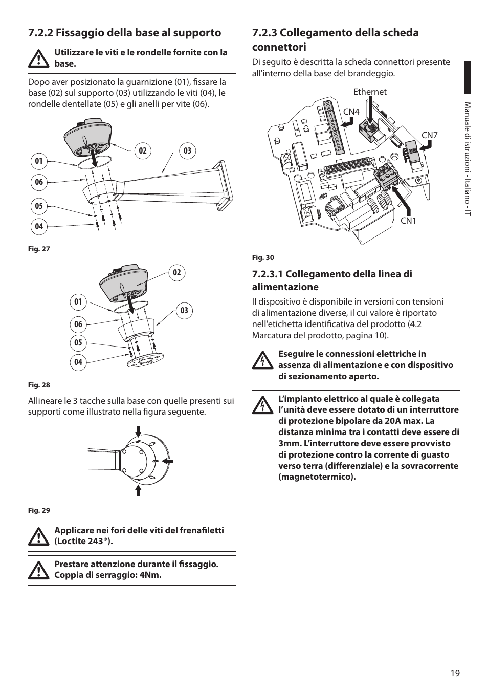 2 fissaggio della base al supporto, 3 collegamento della scheda connettori, 1 collegamento della linea di alimentazione | Videotec ULISSE MAXI NETCAM User Manual | Page 65 / 180