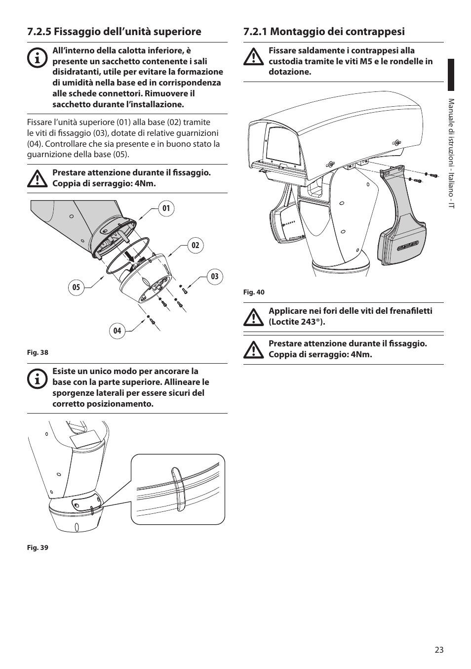 5 fissaggio dell’unità superiore, 1 montaggio dei contrappesi | Videotec ULISSE MAXI NETCAM User Manual | Page 69 / 180