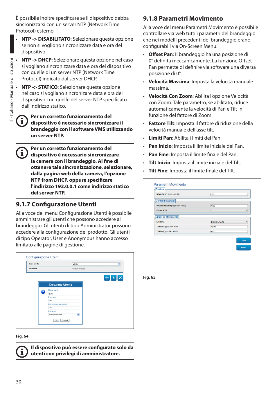 7 configurazione utenti, 8 parametri movimento, 7 configurazione utenti 9.1.8 parametri movimento | Videotec ULISSE MAXI NETCAM User Manual | Page 76 / 180