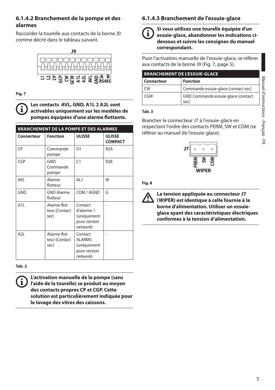 2 branchement de la pompe et des alarmes, 3 branchement de l'essuie-glace | Videotec WASPT User Manual | Page 31 / 52
