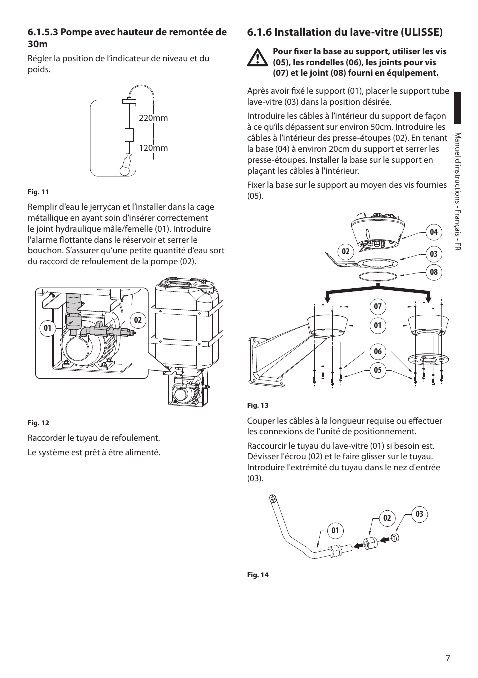 3 pompe avec hauteur de remontée de 30m, 6 installation du lave-vitre (ulisse) | Videotec WASPT User Manual | Page 33 / 52