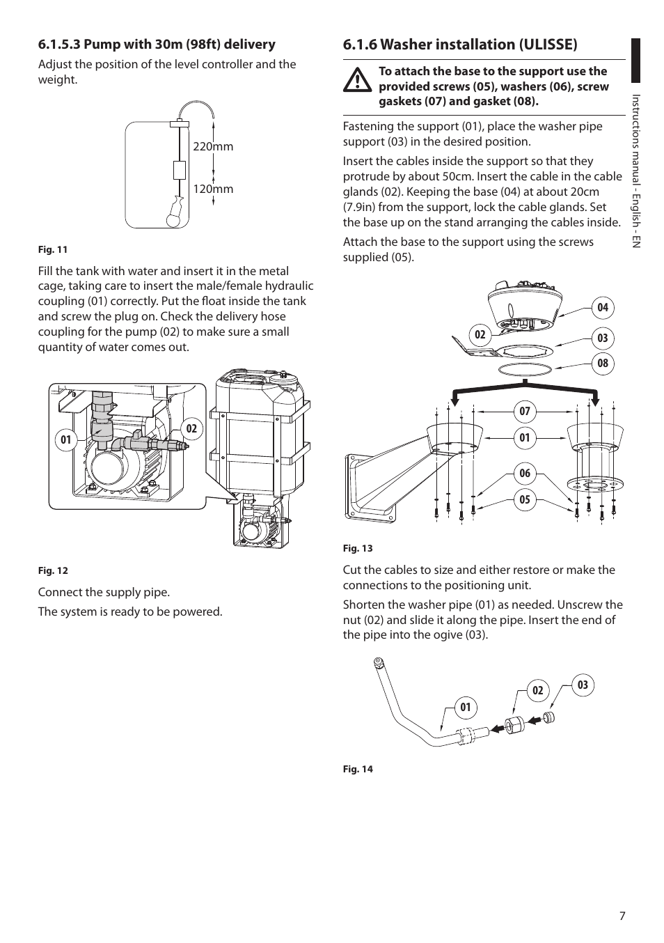 3 pump with 30m (98ft) delivery, 6 washer installation (ulisse) | Videotec WASPT User Manual | Page 9 / 52