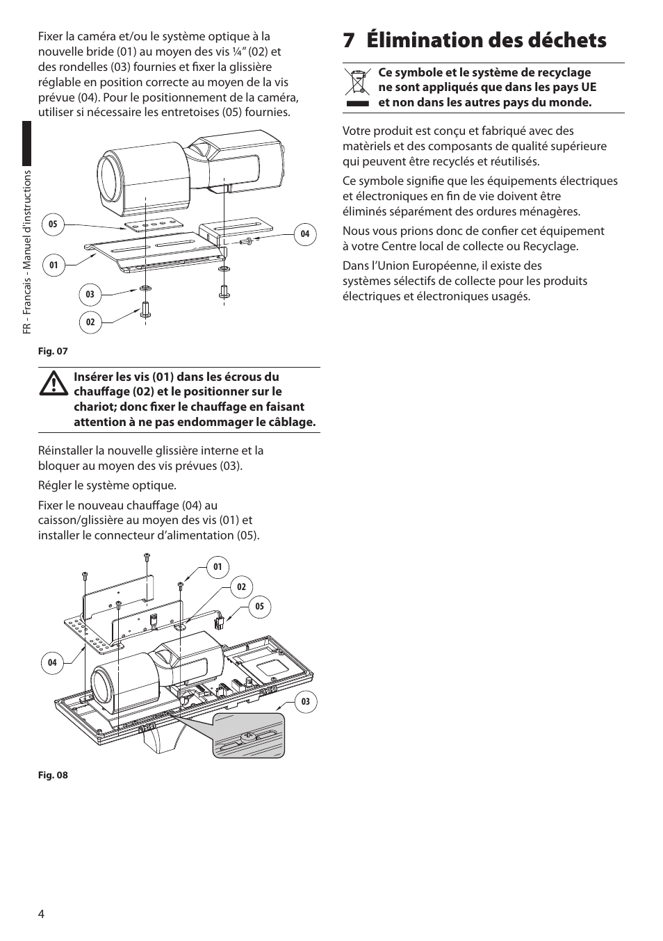 7 élimination des déchets, Élimination des déchets 7 | Videotec UPTHT02 User Manual | Page 14 / 20