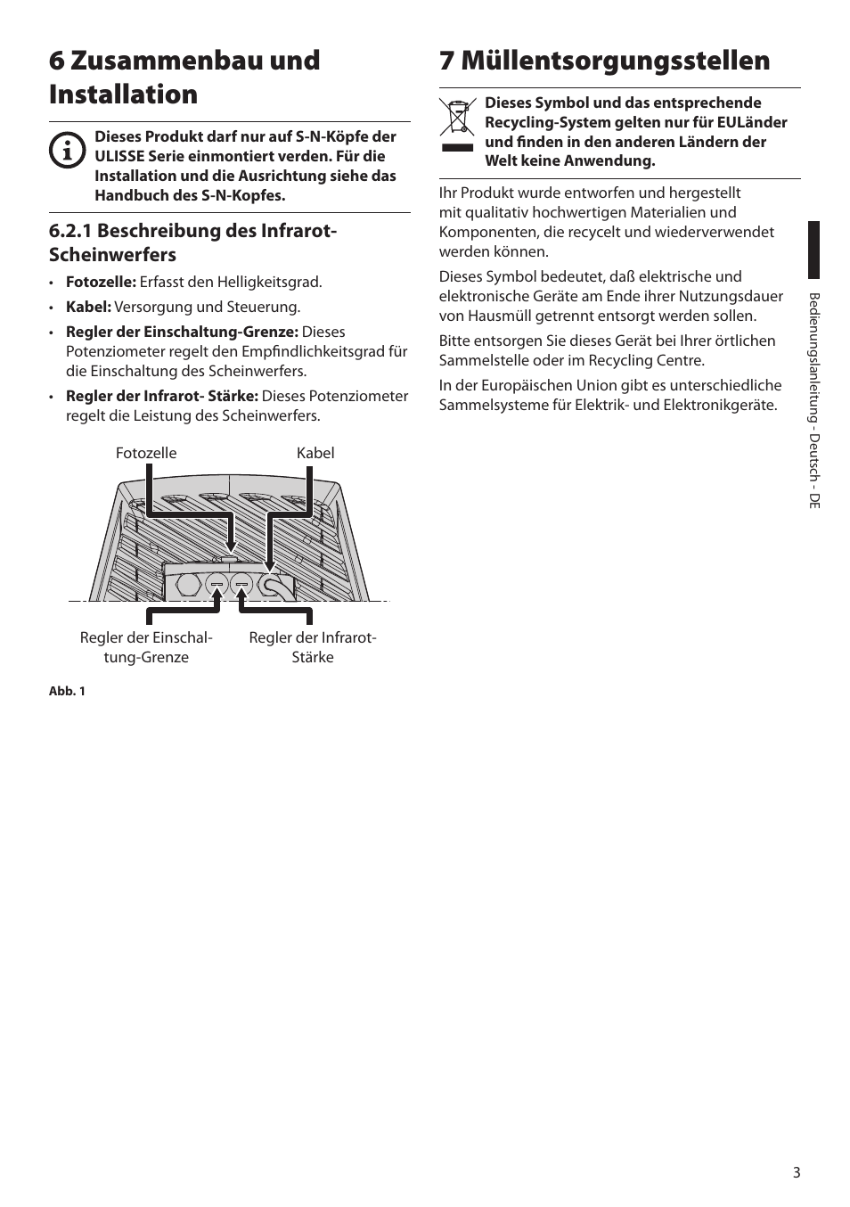6 zusammenbau und installation, 1 beschreibung des infrarot-scheinwerfers, 7 müllentsorgungsstellen | Videotec UPTIRN User Manual | Page 17 / 20