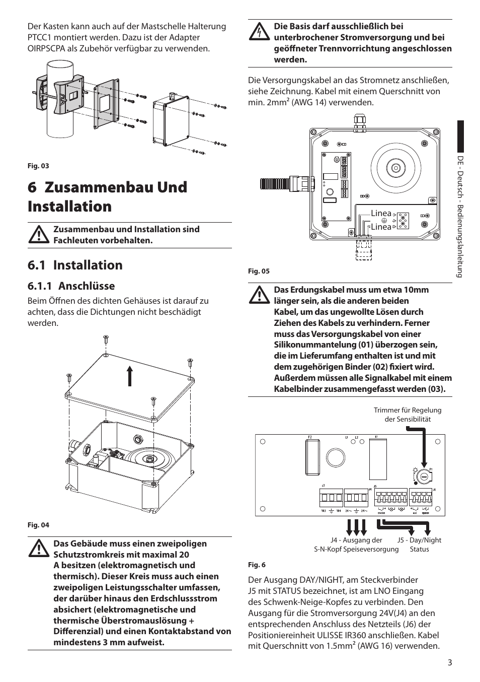 6 zusammenbau und installation, 1 installation, 1 anschlüsse | Videotec UPTIRPS120 User Manual | Page 23 / 28