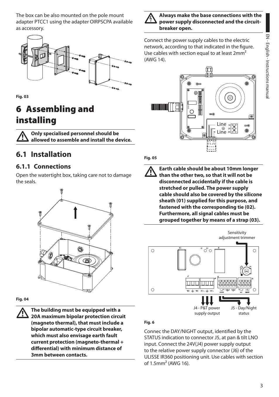 6 assembling and installing, 1 installation, 1 connections | Videotec UPTIRPS120 User Manual | Page 5 / 28