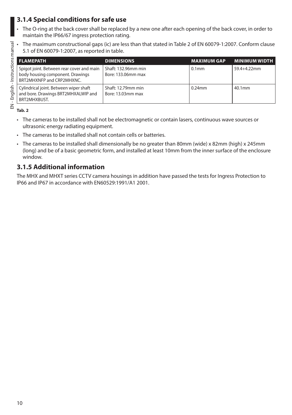 4 special conditions for safe use, 5 additional information | Videotec MAXIMUS MHXT User Manual | Page 10 / 46