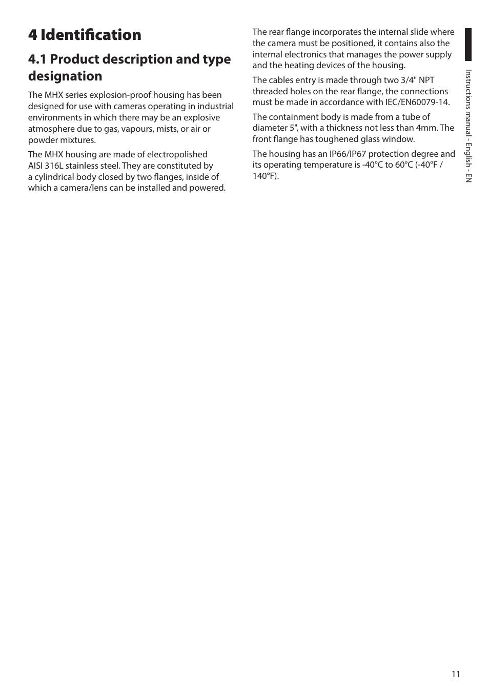4 identification, 1 product description and type designation | Videotec MAXIMUS MHXT User Manual | Page 11 / 46