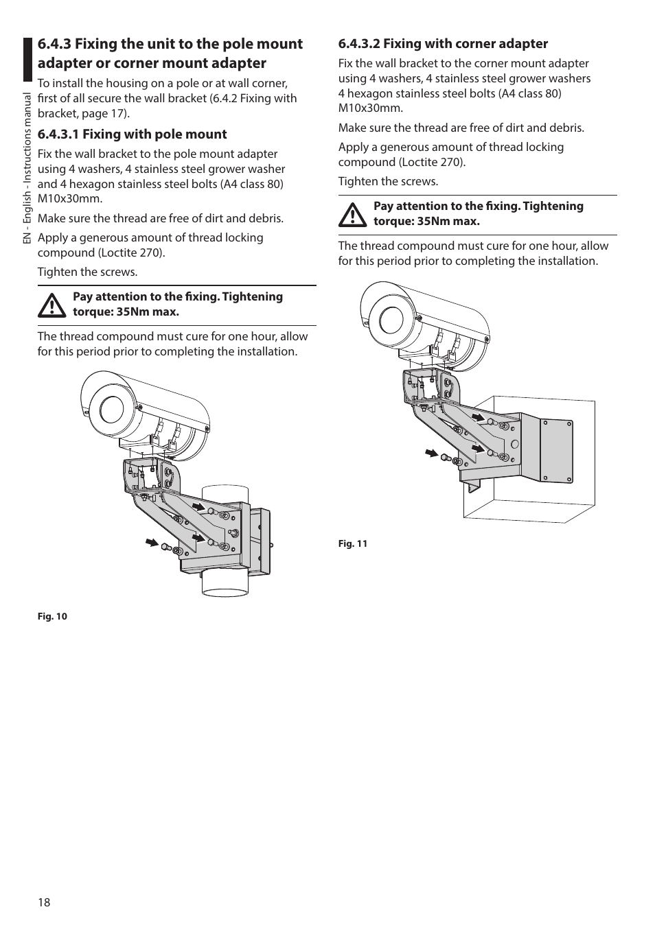 1 fixing with pole mount, 2 fixing with corner adapter | Videotec MAXIMUS MHXT User Manual | Page 18 / 46