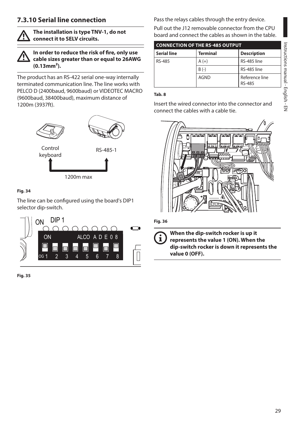 10 serial line connection, X1 on, Dip 1 | Videotec MAXIMUS MHXT User Manual | Page 29 / 46