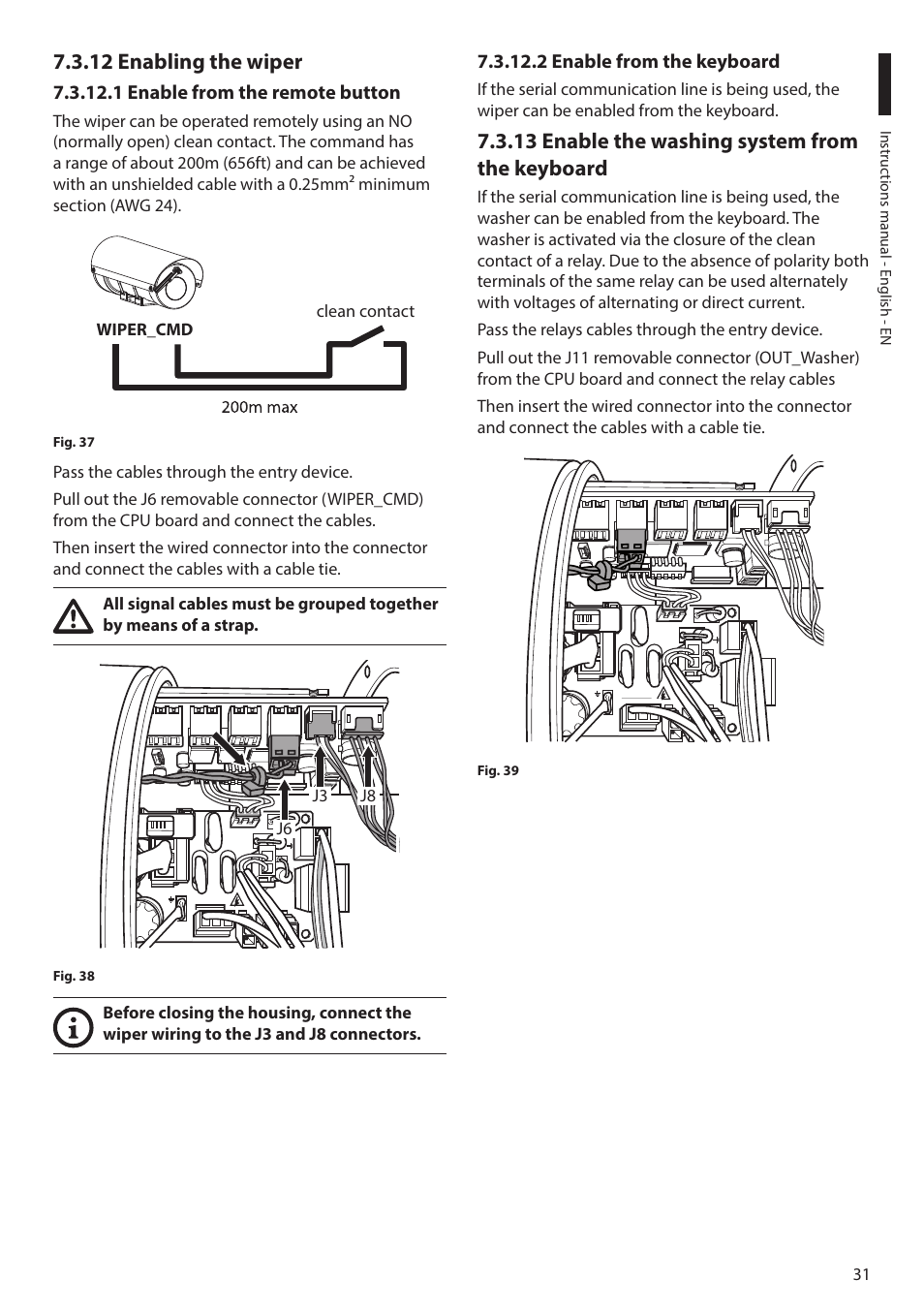 12 enabling the wiper, 1 enable from the remote button, 2 enable from the keyboard | 13 enable the washing system from the keyboard | Videotec MAXIMUS MHXT User Manual | Page 31 / 46