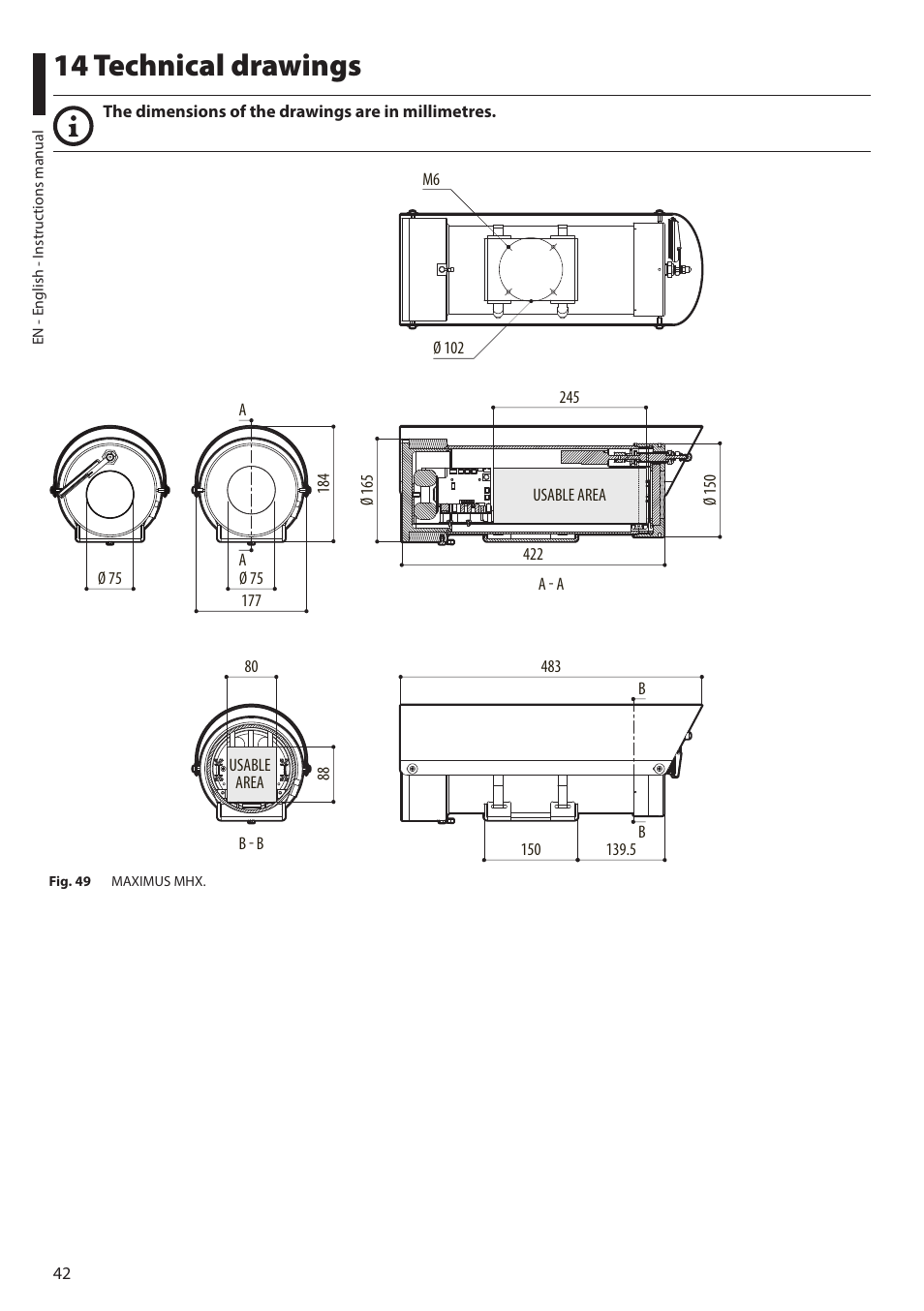 14 technical drawings | Videotec MAXIMUS MHXT User Manual | Page 42 / 46