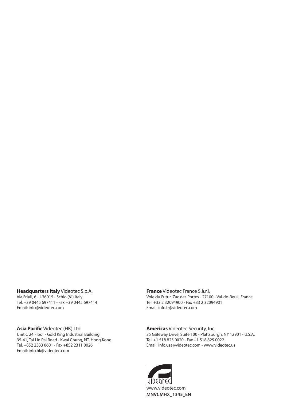 Videotec MAXIMUS MHXT User Manual | Page 46 / 46