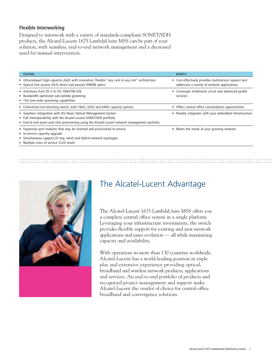 The alcatel-lucent advantage | Alcatel-Lucent LambdaUnite 1675 User Manual | Page 7 / 8