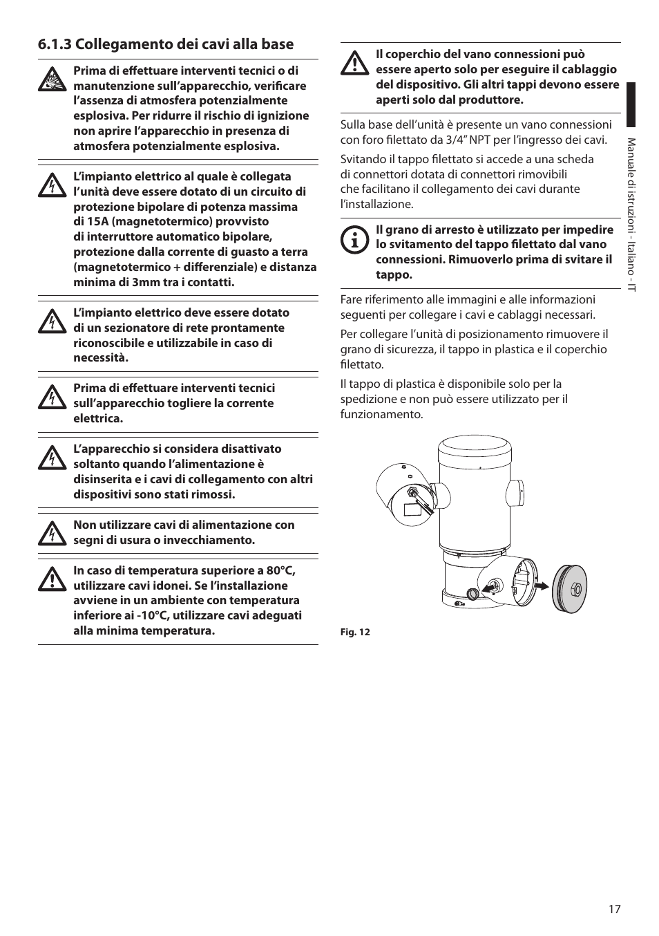 3 collegamento dei cavi alla base | Videotec MAXIMUS MPXT User Manual | Page 109 / 454
