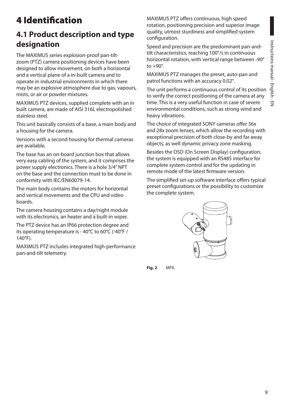 4 identification, 1 product description and type designation | Videotec MAXIMUS MPXT User Manual | Page 11 / 454
