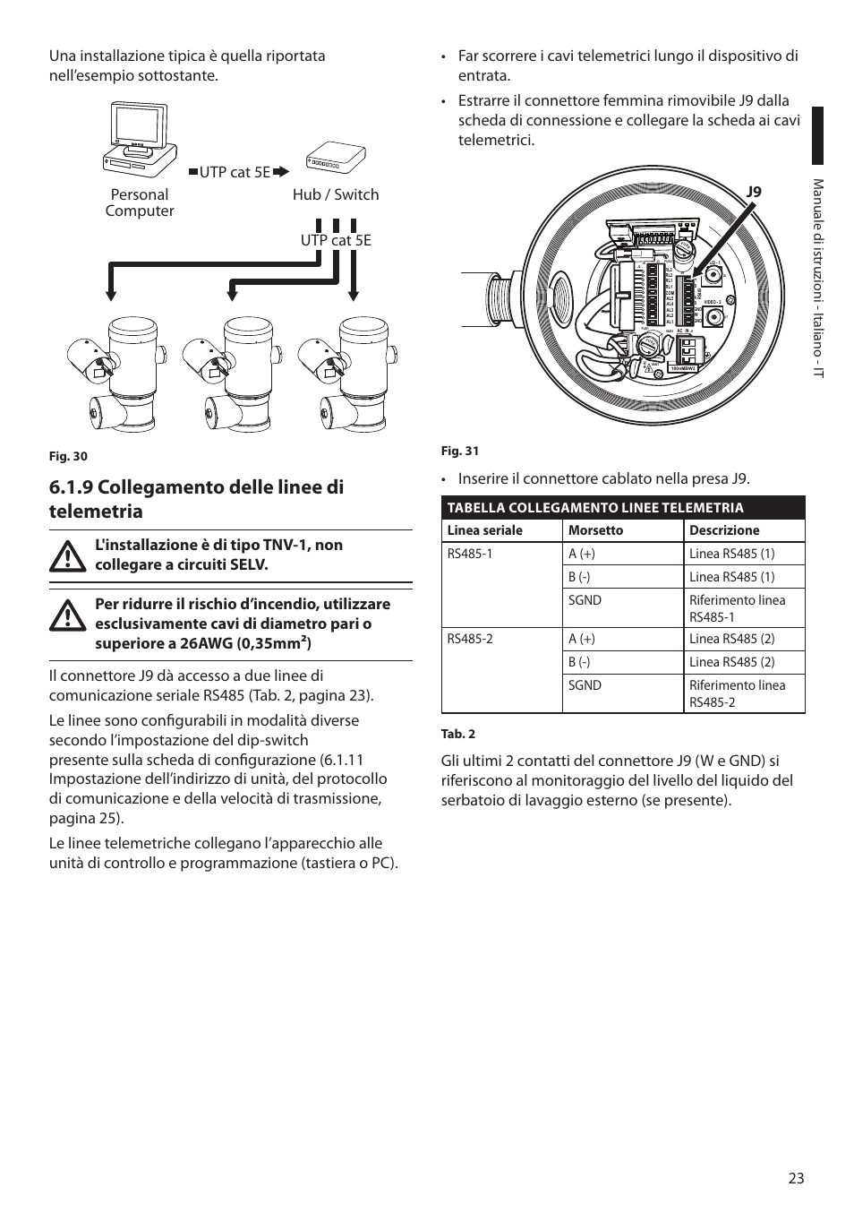 9 collegamento delle linee di telemetria, Inserire il connettore cablato nella presa j9 | Videotec MAXIMUS MPXT User Manual | Page 115 / 454