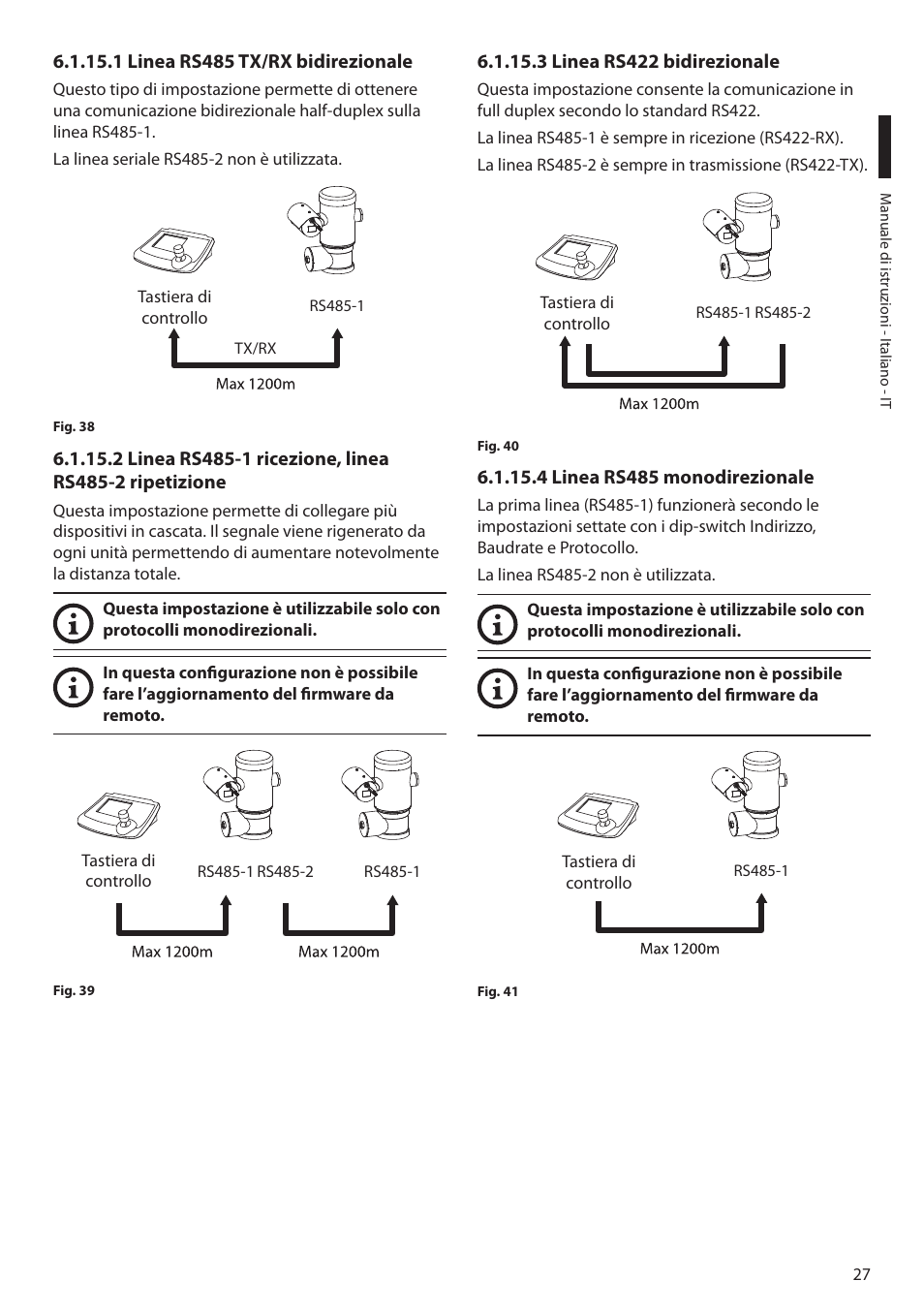 1 linea rs485 tx/rx bidirezionale, 3 linea rs422 bidirezionale, 4 linea rs485 monodirezionale | Videotec MAXIMUS MPXT User Manual | Page 119 / 454