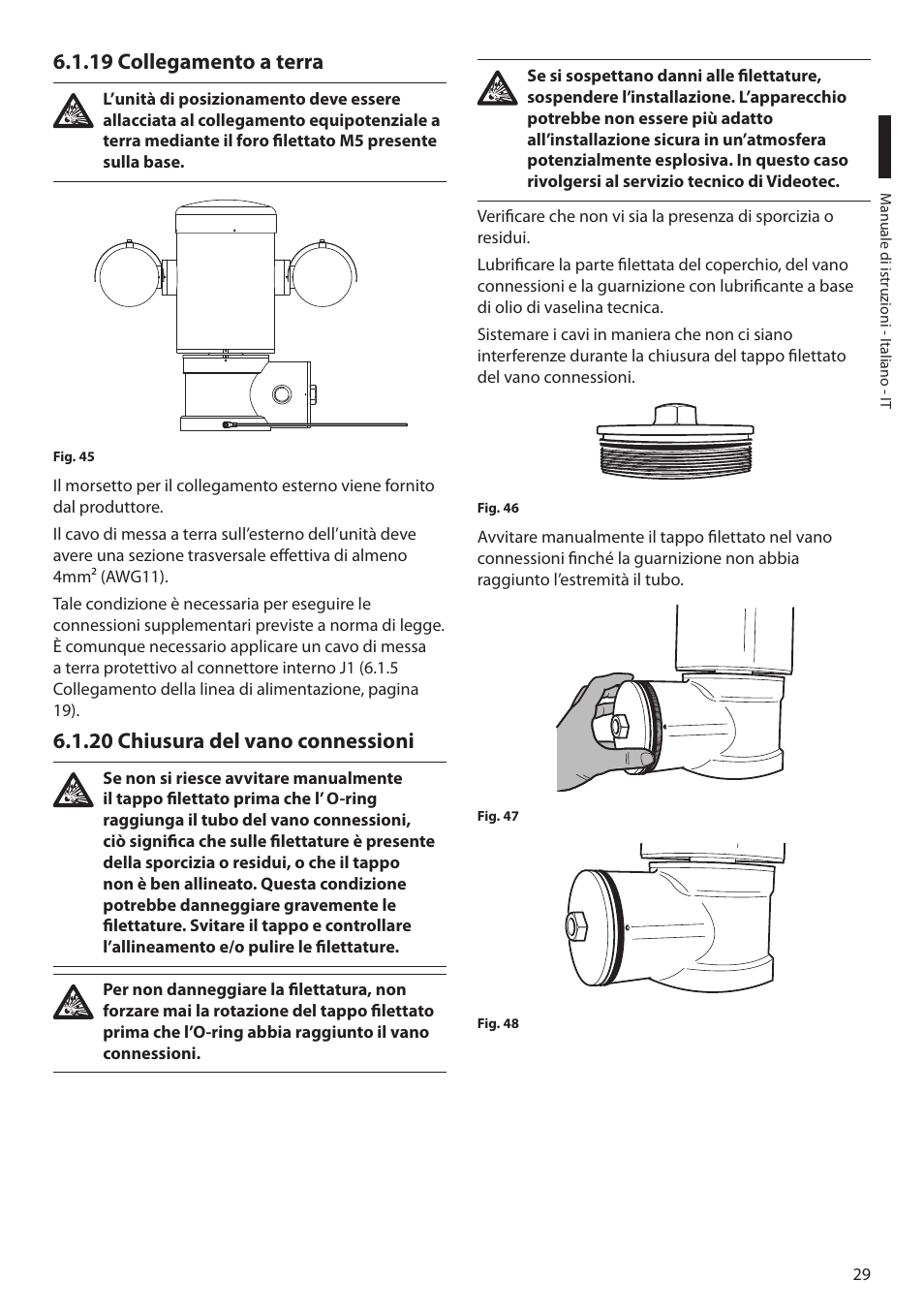 19 collegamento a terra, 20 chiusura del vano connessioni | Videotec MAXIMUS MPXT User Manual | Page 121 / 454