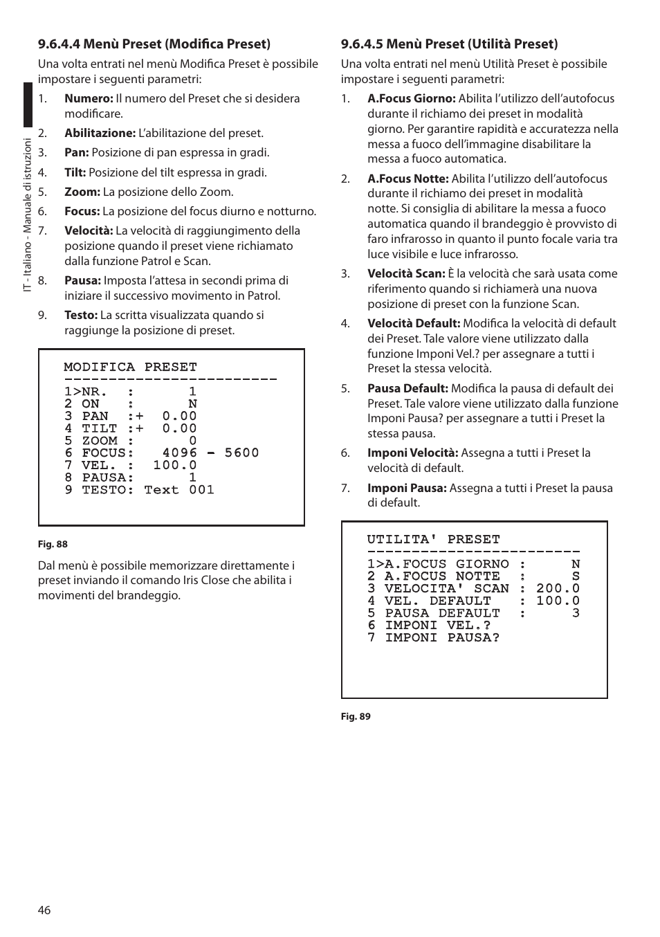 4 menù preset (modifica preset), 5 menù preset (utilità preset) | Videotec MAXIMUS MPXT User Manual | Page 138 / 454