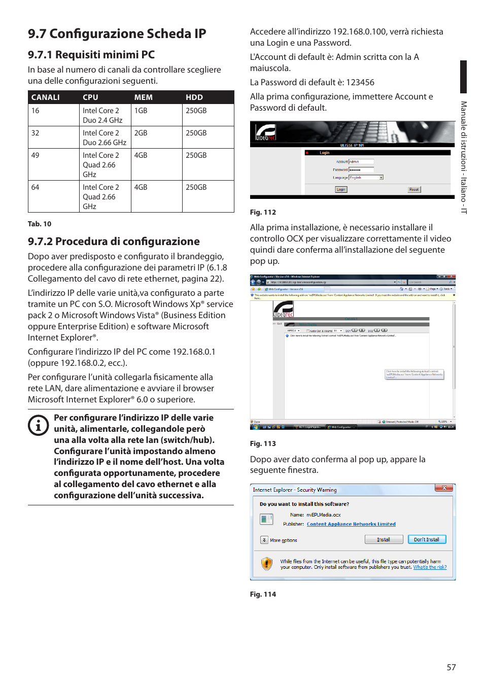 7 configurazione scheda ip, 1 requisiti minimi pc, 2 procedura di configurazione | Videotec MAXIMUS MPXT User Manual | Page 149 / 454