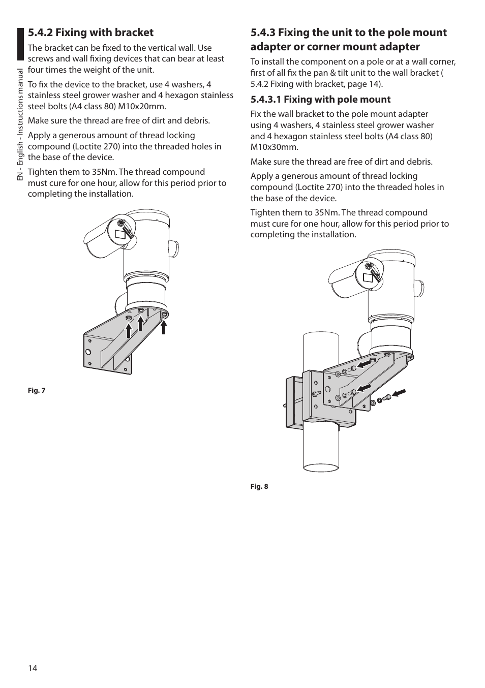 2 fixing with bracket, 1 fixing with pole mount | Videotec MAXIMUS MPXT User Manual | Page 16 / 454