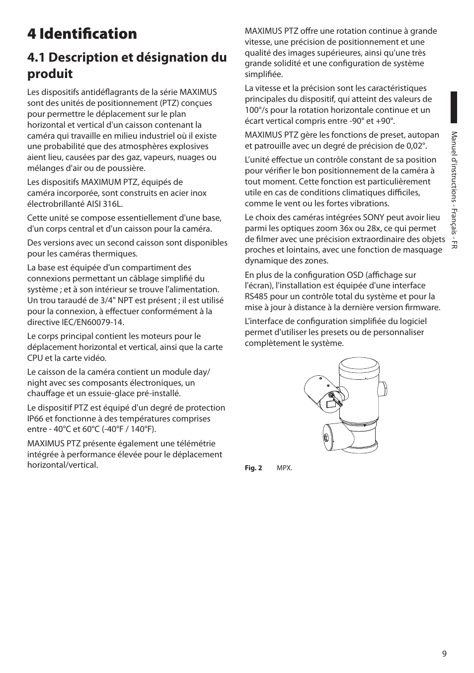 4 identification, 1 description et désignation du produit | Videotec MAXIMUS MPXT User Manual | Page 191 / 454