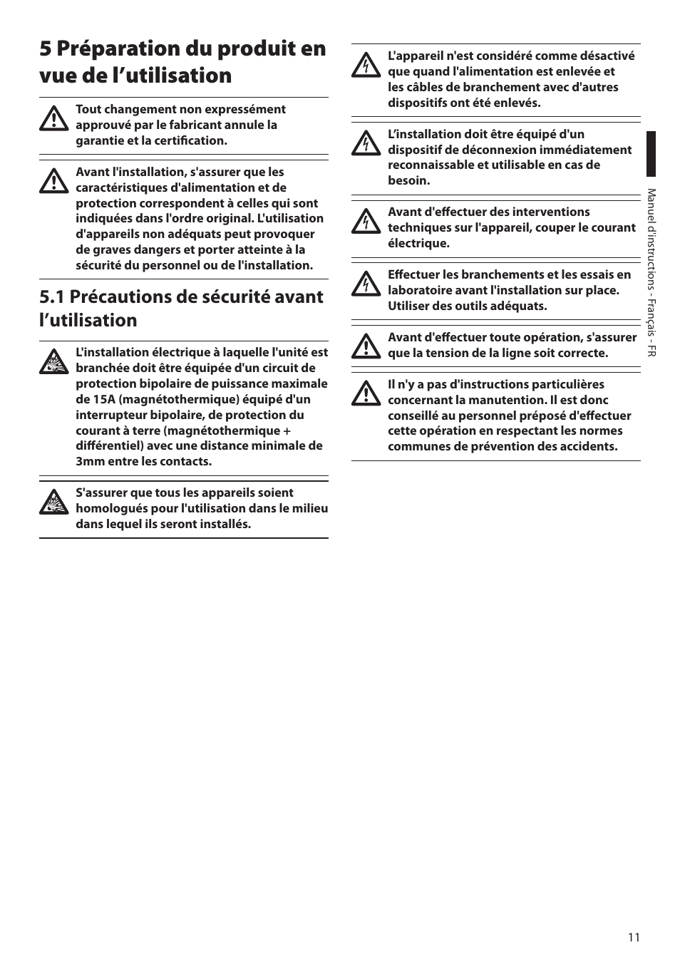5 préparation du produit en vue de l’utilisation, 1 précautions de sécurité avant l’utilisation | Videotec MAXIMUS MPXT User Manual | Page 193 / 454