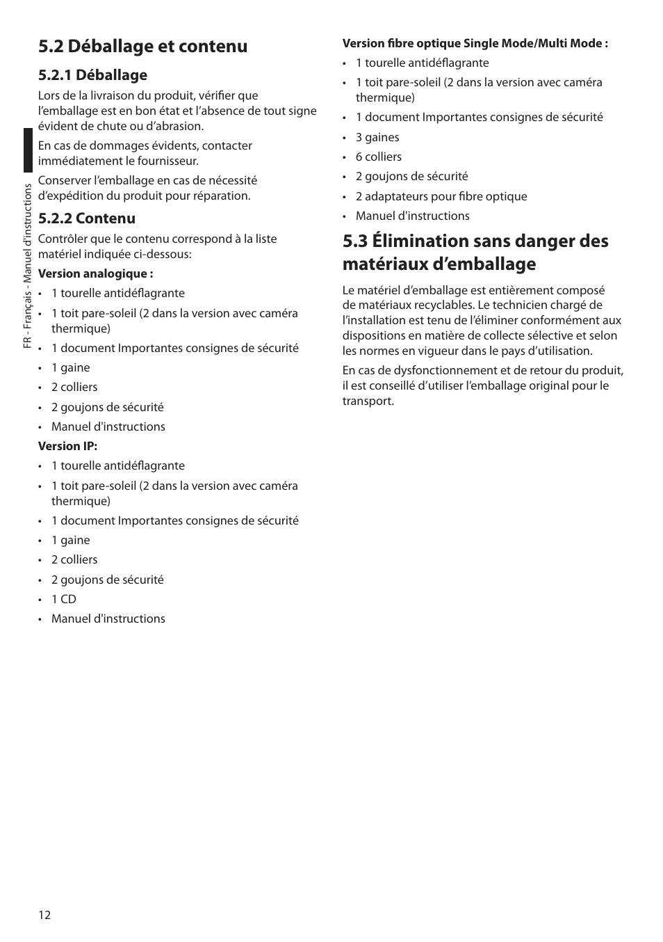 2 déballage et contenu, 1 déballage, 2 contenu | 1 déballage 5.2.2 contenu | Videotec MAXIMUS MPXT User Manual | Page 194 / 454