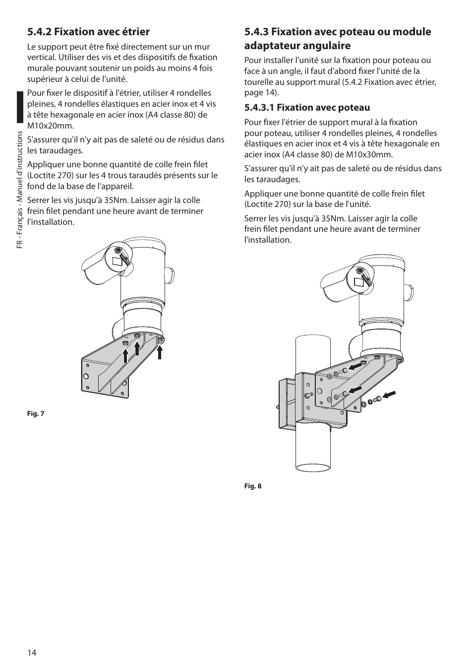 2 fixation avec étrier, 1 fixation avec poteau | Videotec MAXIMUS MPXT User Manual | Page 196 / 454