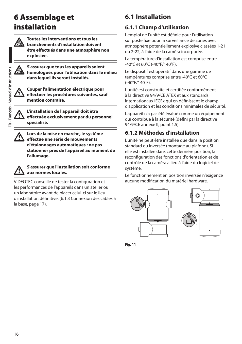 6 assemblage et installation, 1 installation, 1 champ d'utilisation | 2 méthodes d'installation | Videotec MAXIMUS MPXT User Manual | Page 198 / 454