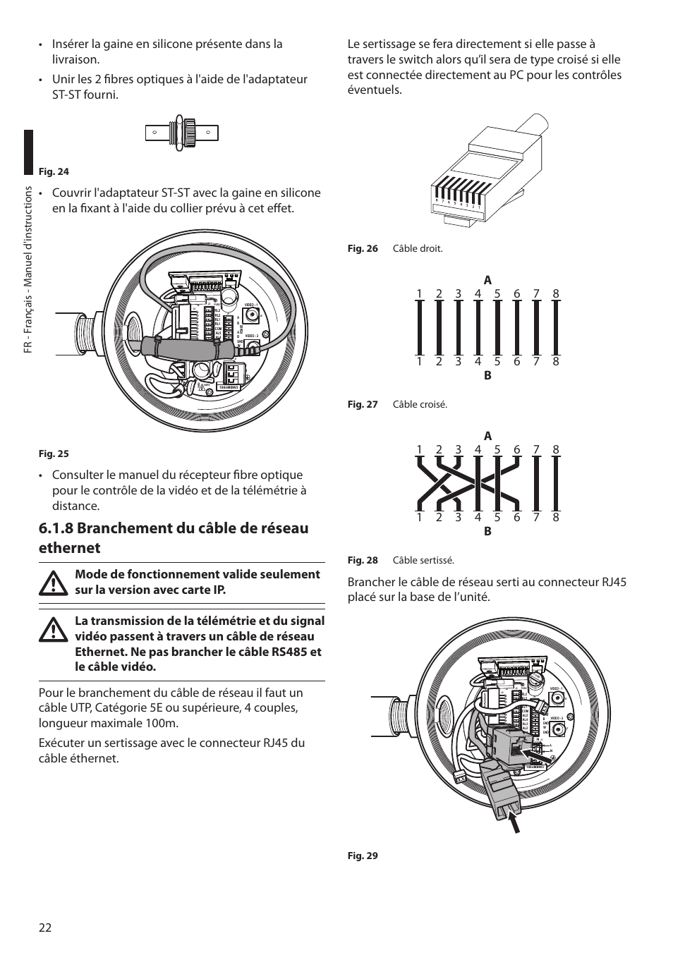 8 branchement du câble de réseau ethernet, Fr - f rançais - m anuel d'instruc tions | Videotec MAXIMUS MPXT User Manual | Page 204 / 454