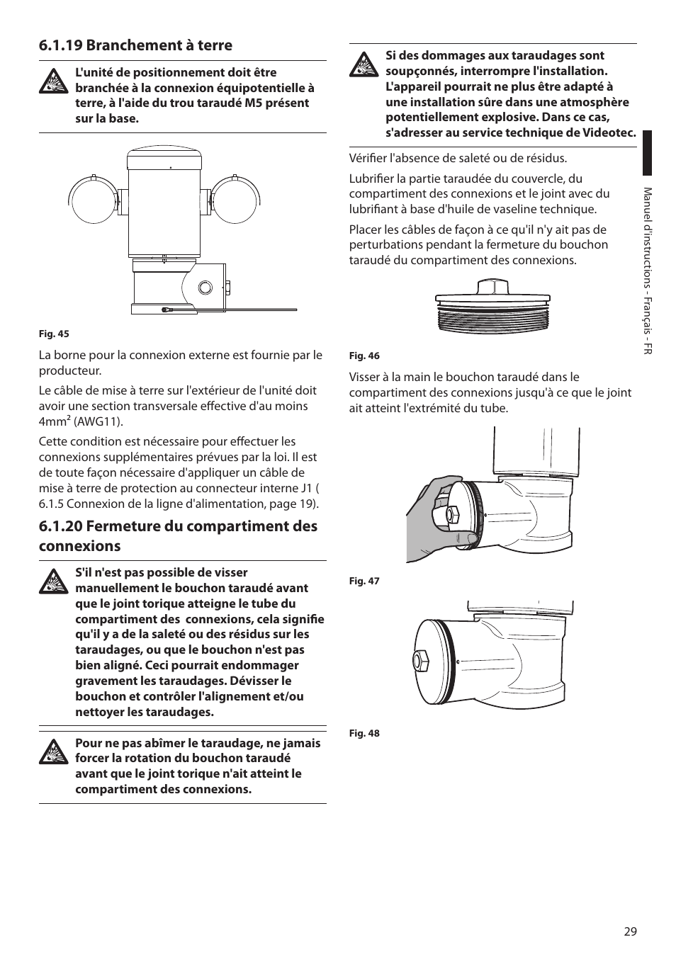 19 branchement à terre, 20 fermeture du compartiment des connexions | Videotec MAXIMUS MPXT User Manual | Page 211 / 454